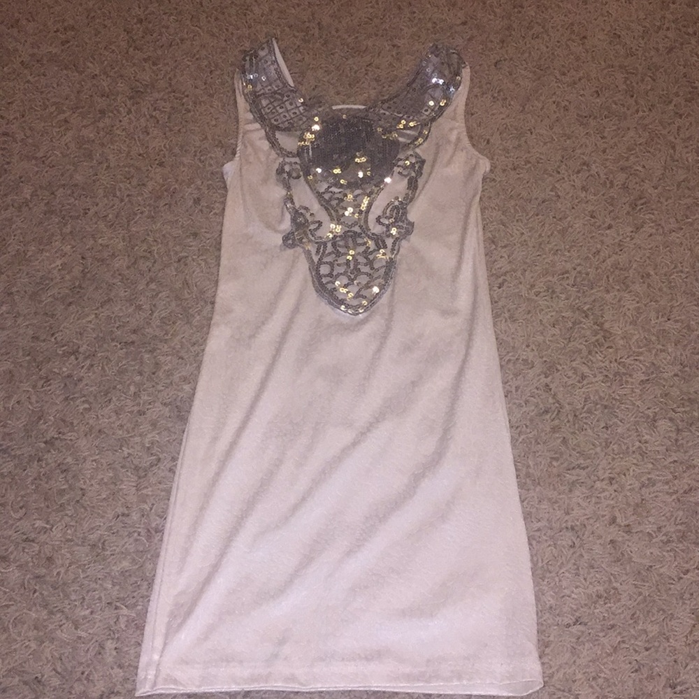 White-cream and silver night out, party dress